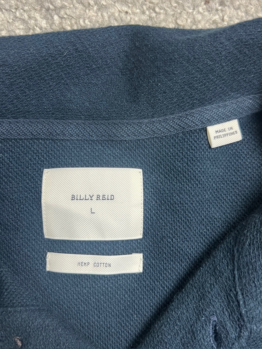 Billy Reid Polo Shirt Mens Large Blue Woven Hemp Cotton Short Sleeve Pullover - Picture 4 of 6